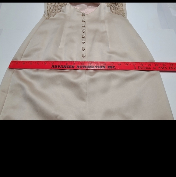 Vintage Alex E-v-e-n-i-n-g-s  Tea Length Dress Size 8 Taupe Sheer Back-Like New - Picture 5 of 7